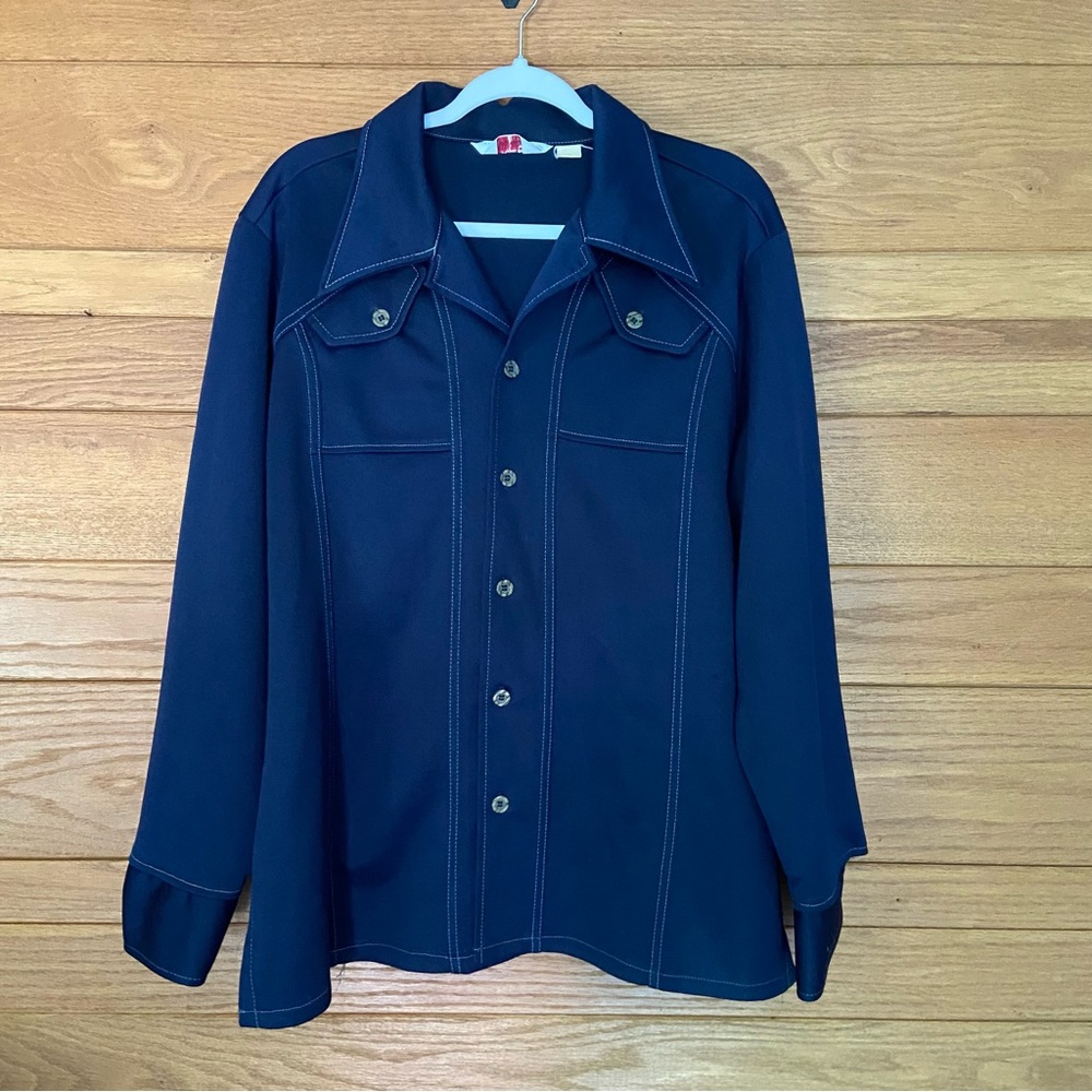 Wrangler vintage 70s navy contrast stitch daggar collar long sleeve button up